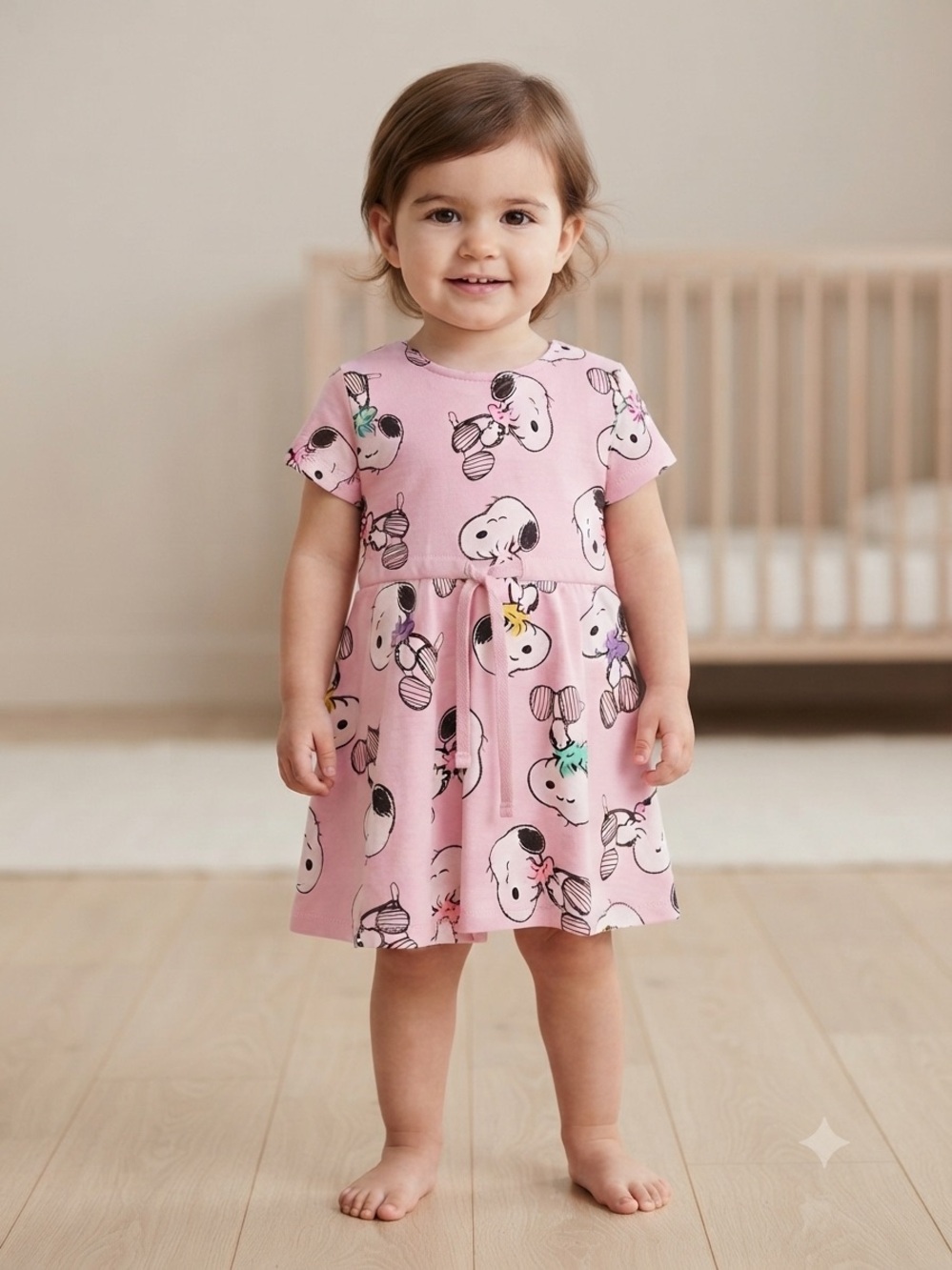 Peanuts Pink Snoopy All-Over Print Short Sleeve Dress